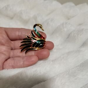 Elegant Multicolor Swan Brooch